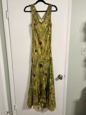 Papillon Blanc Olive & Gold Beaded Floral V-Neck Maxi Dress
